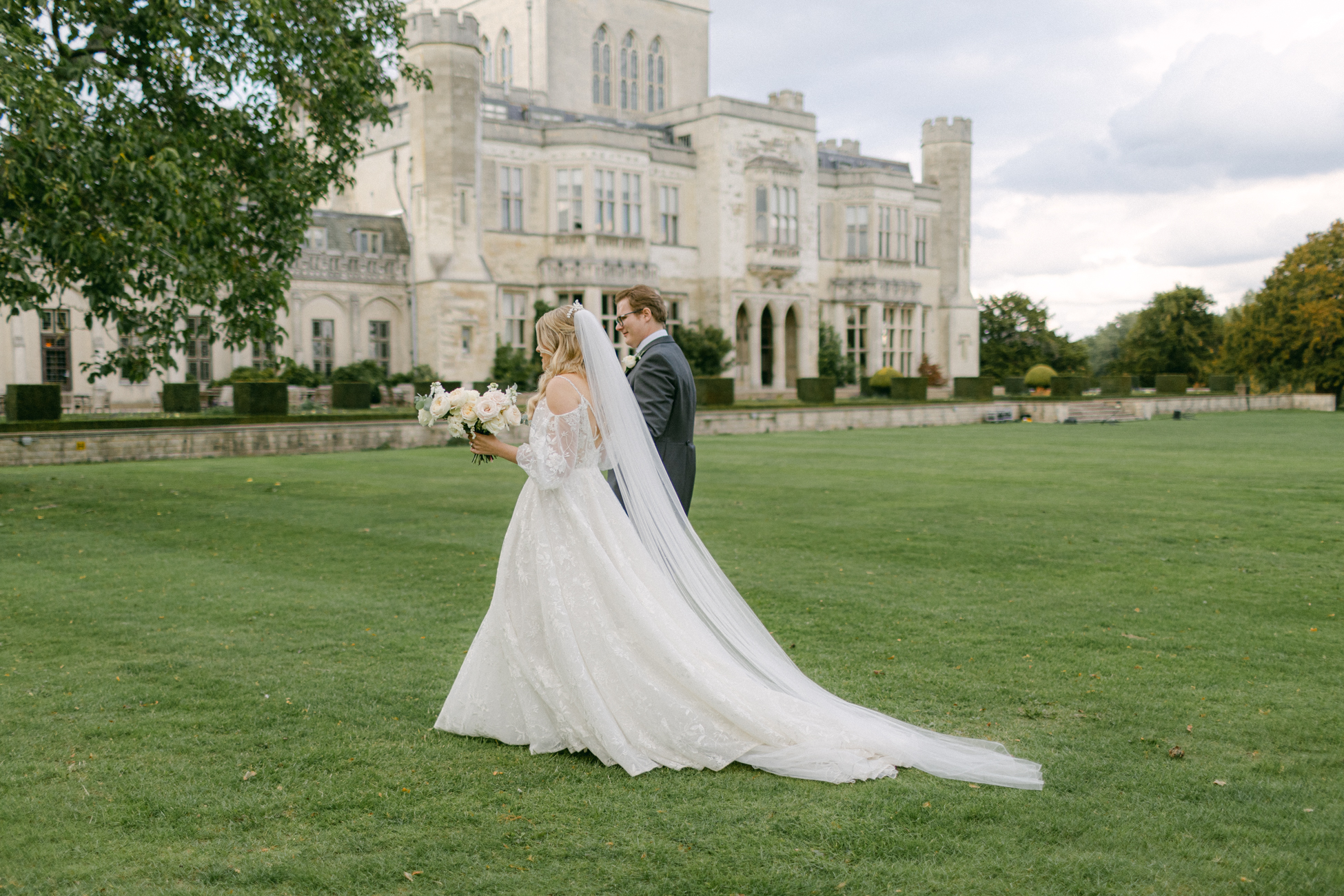 Bride and groom at Ashridge House in Hertfordshire during their elegant late September wedding captured by Philippa Sian Photography.